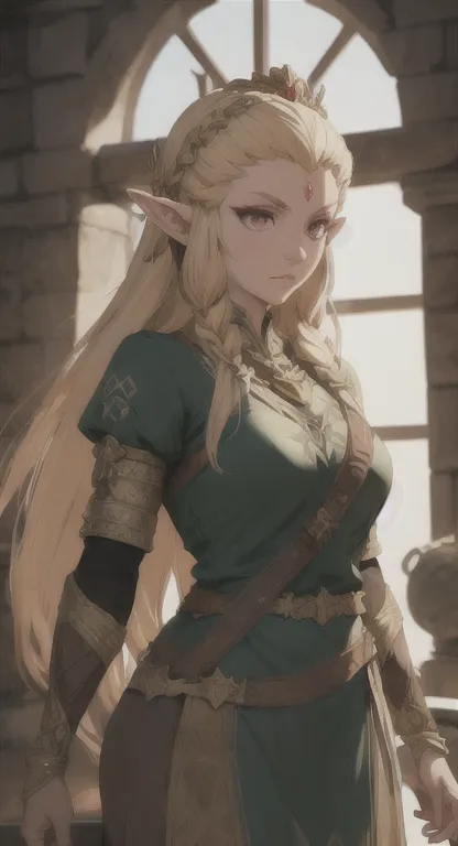 ancient hylian, devine heroine, princess hylia, blonde, red eyes, glaring at viewer, ancient devine armor, long messy hair, anci...