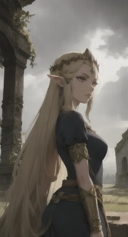 ancient hylian, devine heroine, princess hylia, blonde, red eyes, glaring at viewer, ancient devine armor, long messy hair, dest...