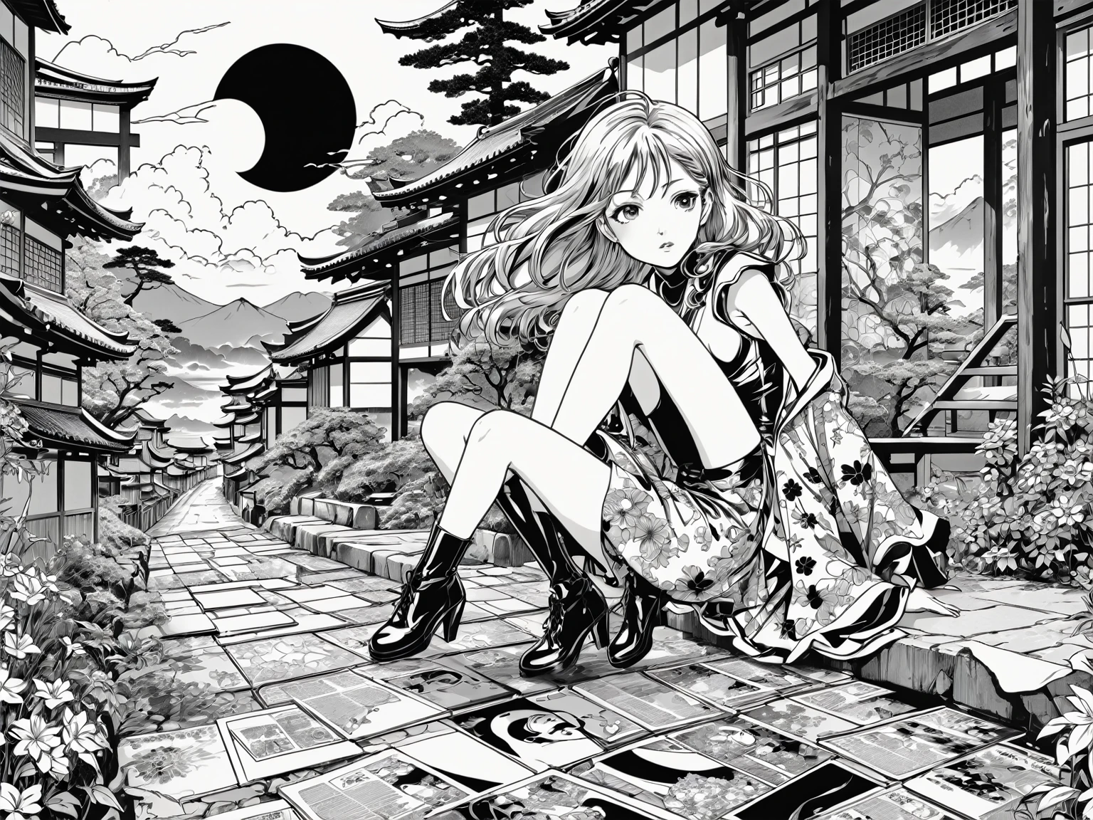 In black and white、 Comics on Chrome、Japanese Manga、color々Cut and paste scenes