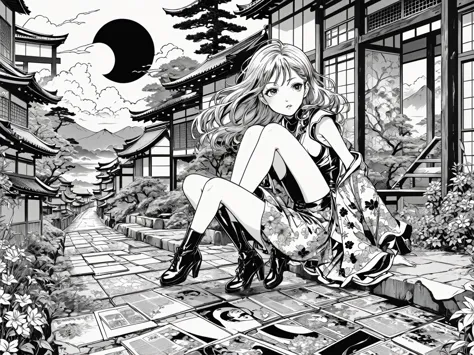 in black and white、 comics on chrome、japanese manga、color々cut and paste scenes