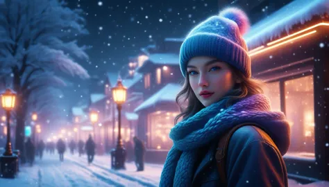 magic winter, beautiful, realistic, high resolution, high detail, neon lighting