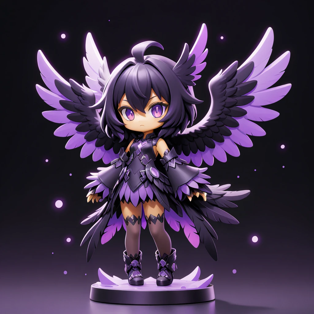 blind box toy art style, black harpy with black and black-purple color palette