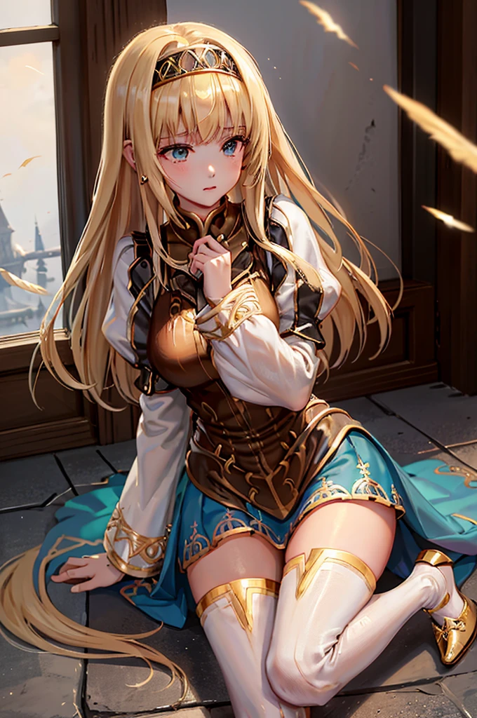 （（（ＳＦＷ、sound、Highest quality、First class work、Normal body、8k、Detailed face、Ultra-precision、Normal hand、通常のrefer to、５refer to、Highest）））、beautiful girl、golden blonde;1.4、thin、Low length、thin足、Alisha、Princess、Valkyrie Profile、Fleeting、blush、Dungeons、On all fours、crawl、Raise your skirt yourself、Pure white pants