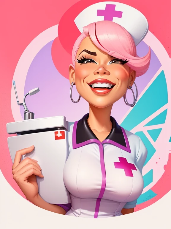 cartoon nurse with a dental chair and a table, dentist, caricature style, caricature illustration, colorful digital illustration, in cartoon style, caricature, caricature!!!, caricature, professional illustration, cartoon portrait, caricature, cartoon style, caricature, Detailed digital illustration, cartoon illustration, digitally painted, HD illustration, cartoon style illustration, latina