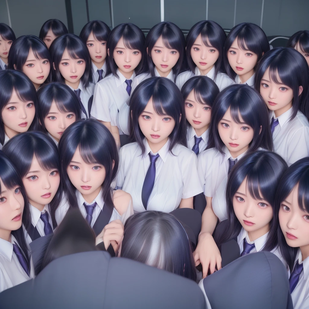 (16K, Highest quality, Ultra-high resolution, RAW Photos), ((((((((Japanese High School Girl, Moro-Nana, 18yo)))))))), ((((((((Dark Eyes, Thick black hair)))))))), (((((school uniform))))), (Very beautiful and detailed girl, Accurate body structure, Accurate body movements, Very detailed body), (((Very detailed depiction, clone girls, 100,000,000,000,000,000 people, Swarming in layers))), (((Very detailed depiction, Massive proliferation)))((Only Clone girls)), (((((Super big breasts, J-Cup, Wow cleavage))))), (((Very cute face))), (((((School corridor, Very super crowded, Extremely close contact makes it impossible to move, Overlapping the body, No gaps))))), (((Ultra-wide field of view, Accurate perspective depiction))), (((Laughing expression))), ((Crowds filling the area)), (The feel of breasts, Feels great)