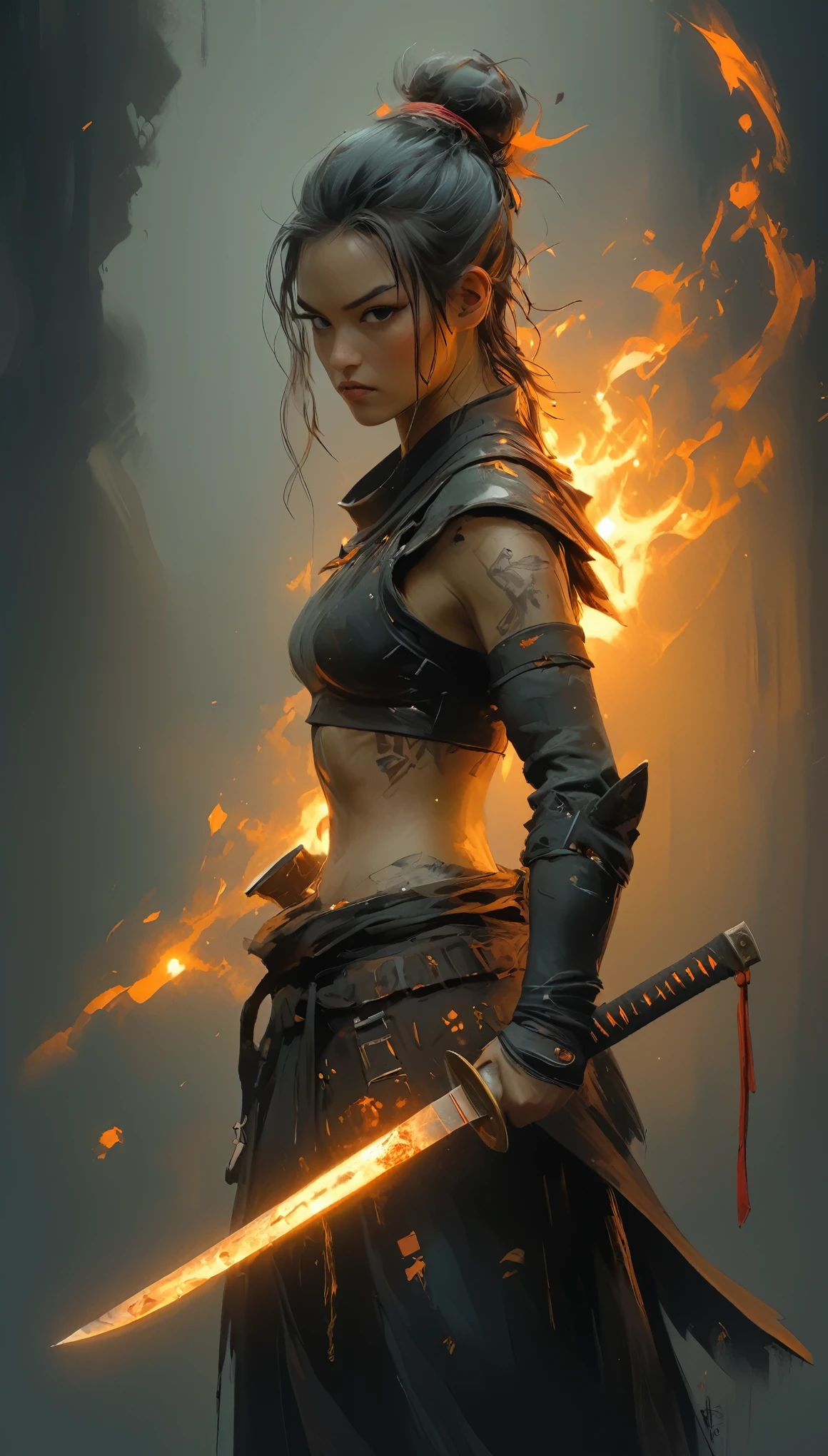 warrior, 2 female, Hyperrealism, Highly detailed skin, 4K,,, Ashley Wood Art AI,, knife profile picture, Organic Painting, at night, Matte Paint, Bold Shape, Hard Edge, Street Art, Trending on Art Station, Huang Guangjian、Gil Elvgren、sachin teng, Shine, knife