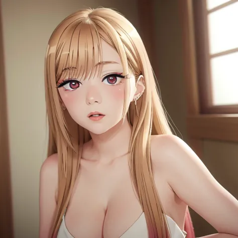 marin kitagawa , nsfw, portrait, beautiful, young woman, pale blonde, long hair, busty girl