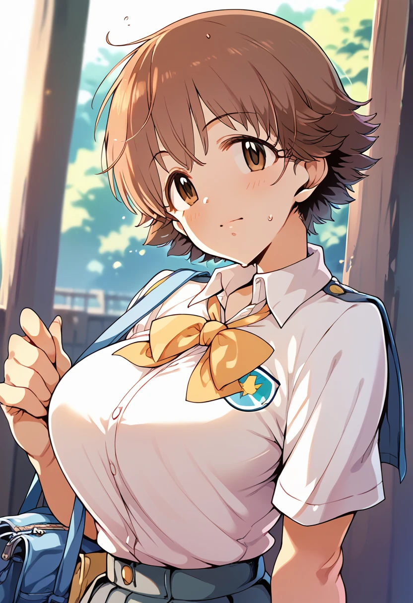 My honda, big breasts, short brown hair, School uniform