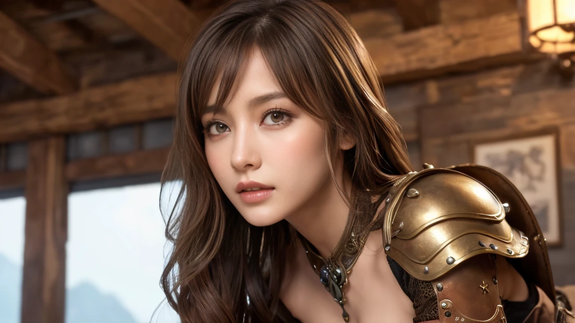 ((masterpiece, Highest quality, High resolution, 8K wallpaper incorporating highly detailed CG,Super detailed)), (Huge and stunning goddess shot, Very hot and sexy, Incredible beauty, Perfect Proportions, Beautiful body, Slim body beauty:1.3)、Japanese、Mature Woman、Beautiful Face、Beauty、Beauty、Cute woman、Alluring、Super big breasts、Cute eyes、Detailed Eyes、Brown eyes、Long eyelashes、Brown Hair、steampunk、armor、armor