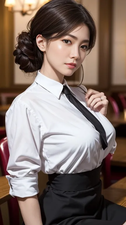 waitress、waitress、(8k, raw photos, 最high quality, masterpiece: 1.2), (realistic, photorealistic: 1.37), 1 歩道に立っているwaitressのを着た女性...