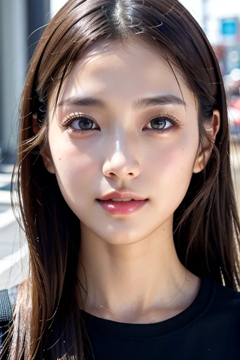 with the backdrop of tokyo alleys、1 girl、independent、look forward to、light eye makeup、brown hair color、flat 、hair blowing in the...