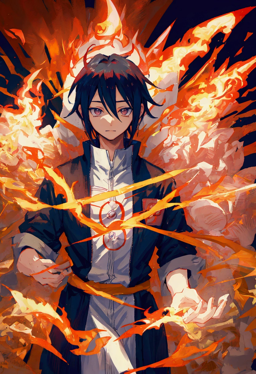 Sasuke with flames around him