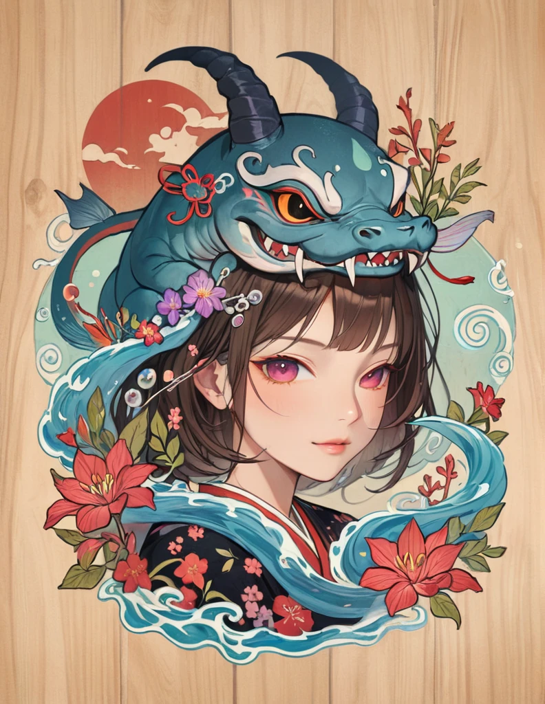 Japanese Yokai, Draw a beautiful monster portrait, Beautiful art, colorful, Sea Yokai