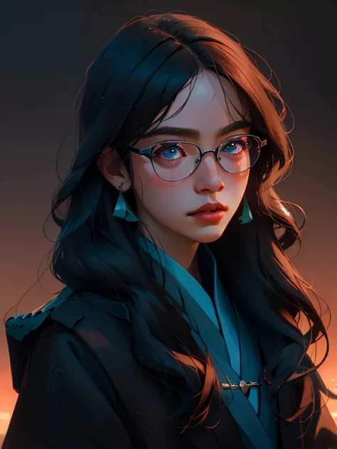 a young girl standing outside wearing glasses, in a black jacket, ((long hair)), inspired by zou zhe, tumblr, realism, xintong c...