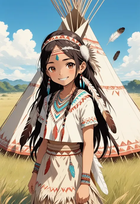 score_9, score_8_up, score_7_up, score_6_up, score_5_up, score_4_up, source_anime, old manga style, kawaii native american india...