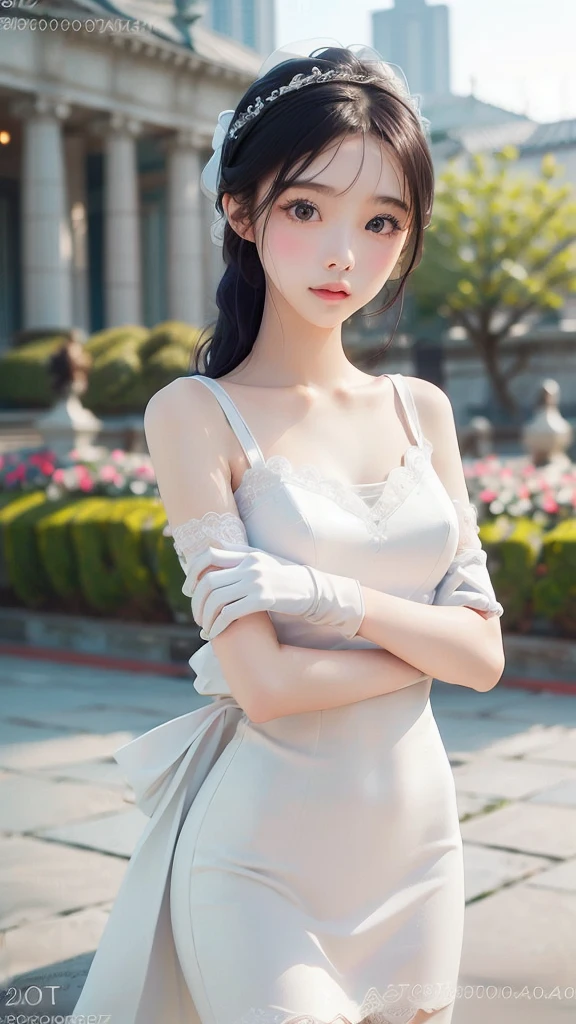 (photograph realistic:1.55), masterpiece, Highest quality, detailed, Blurryry, depth_of_Field, Blurryry_background, Blurryry_prospect, 1人of女of子, gloves, white_gloves, dress, motion_Blurry, photograph_(Moderate), alone, white_dress