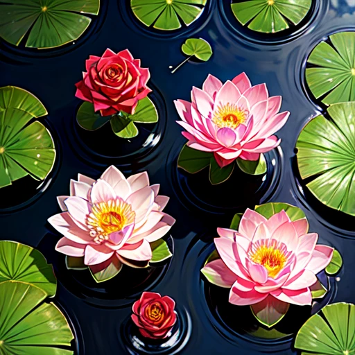 rose lotus flowers blooming in a garden inside muddy swamp