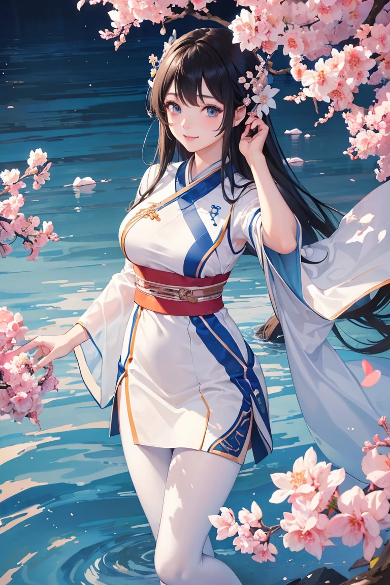 girl, (Beautiful Eyes), smile, Hanfu, (Race uniform), Cute and dreamy, whole body, (stream, Shimizu), (Beautiful avatar photos, Digital Art, Detailed Description, Highest quality, 8k, Ultra Clear), pantyhose