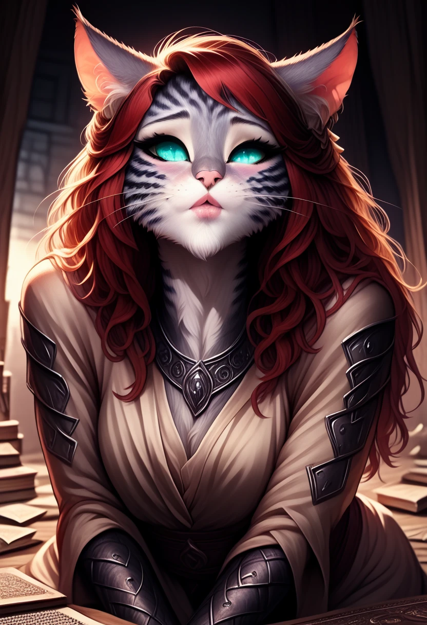 a sexy nude catgirl with long detailed red hair, beautiful detailed eyes, beautiful detailed lips, extremely detailed face, seductive expression, erotic pose, having sex with a muscular man, dramatic lighting, chiaroscuro, cinematic composition, vibrant colors, highly detailed, photorealistic, 8k, (best quality,4k,8k,highres,masterpiece:1.2),ultra-detailed,(realistic,photorealistic,photo-realistic:1.37), nude, blowjob