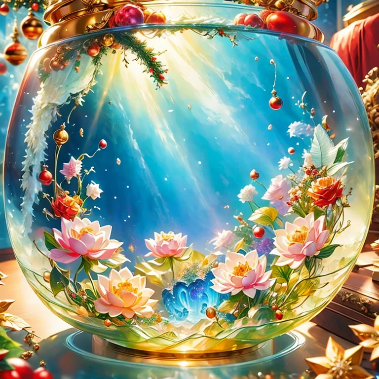 (La best quality,high resolution,Very detailed,Practical)，Jelly Lotus，in the room，Christmas decoration，surrounded by christmas gifts，A masterpiece full of fantasy elements）））， （（best quality））， （（Intricate details））（8K）