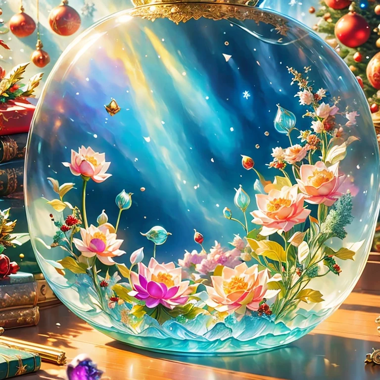 (La best quality,high resolution,Very detailed,Practical)，Jelly Lotus，in the room，Christmas decoration，surrounded by christmas gifts，A masterpiece full of fantasy elements）））， （（best quality））， （（Intricate details））（8K）