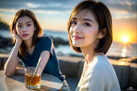 (realistic, 超realistic:1.4), 16k hdr, high resolution,brown short hair,the best smile、japanese actress,super beauty(like the rea...