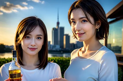 (realistic, 超realistic:1.4), 16k hdr, high resolution,brown short hair,the best smile、japanese actress,super beauty(like the rea...