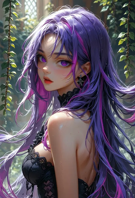 araffes with purple hair is getting her hair done, hair coloring, purple highlights, purple streaks in hair, purple hair, ультра...