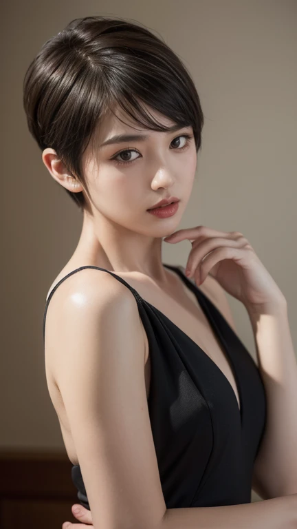 (8k, RAW Photos, Highest quality, masterpiece: 1.2), Very detailed, Super Resolution, (Genuine, Genuine photos: 1.37)，((Short Crop Hair))，Gothicta，