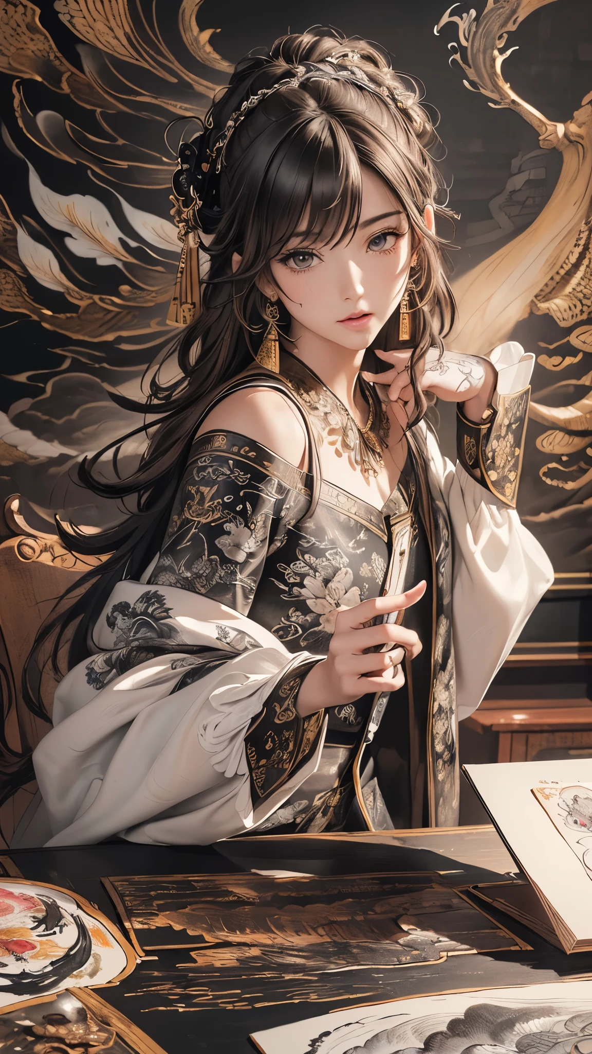 ((Highest quality)),(Ultra-high resolution),(Super detailed),(Detailed Description),((The best CG)),(masterpiece),Highly detailed art,(Art with precise detail:1.5), (Ink painting style:1.5),