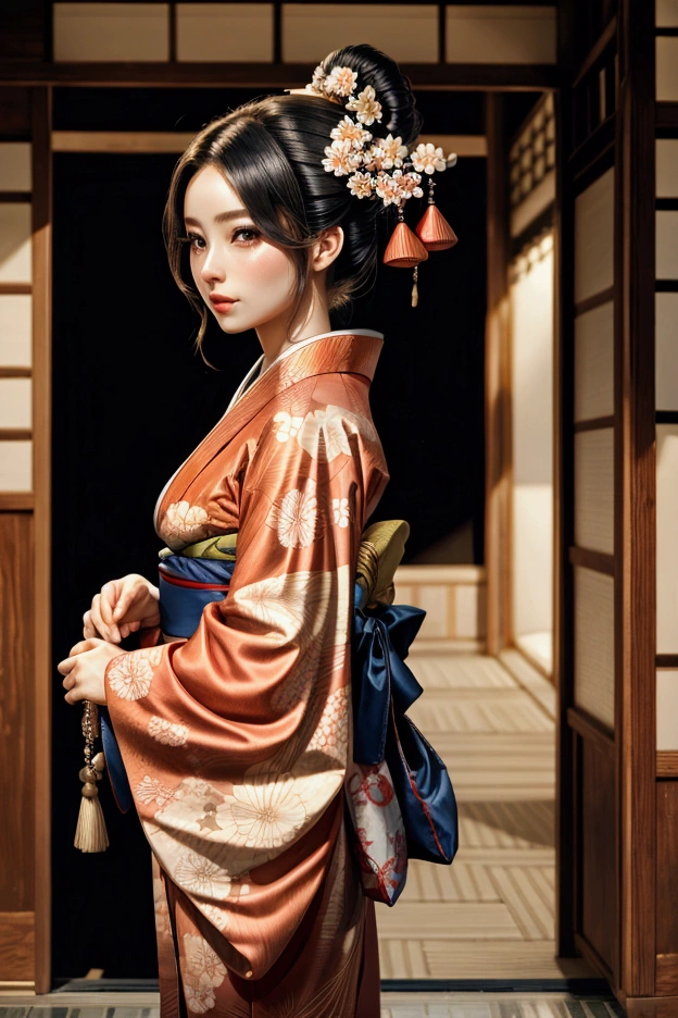 One beautiful woman,Long-sleeved kimono,