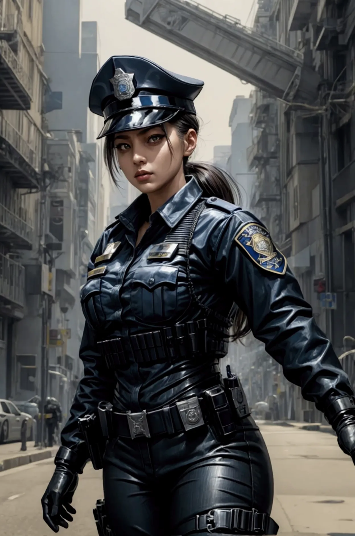 one female police officer,