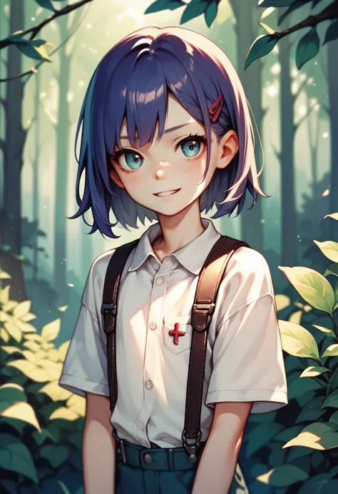 young anime girl lewd in a forest