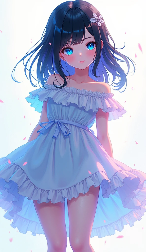 One girl, High resolution, Shortcuts, smile, bangs, blue eyes, Black Hair, Highest quality, Character portrait, Sparkle Effect, fluorescence, Godley, Impressionism, anime, Character Design, Futuristic view from outside, Lots of white space, 