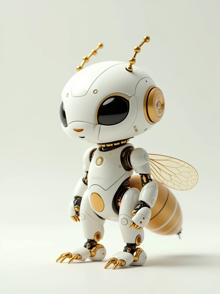  A very realistic photo of a wasp rabot, color white and gold, creating a peaceful , human cute style, No Background