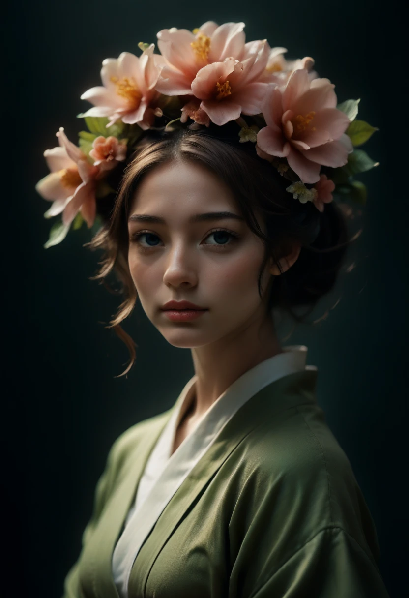 arafed woman in a kimono with flowers on her head, beautiful digital artwork, beautiful digital illustration, beautiful digital painting, gorgeous digital painting, artwork in the style of guweiz, photorealistic anime girl render, smooth anime cg art, beautiful digital art, great digital art with details, stunning digital illustration, detailed digital anime art, render of april, beautiful anime portrait