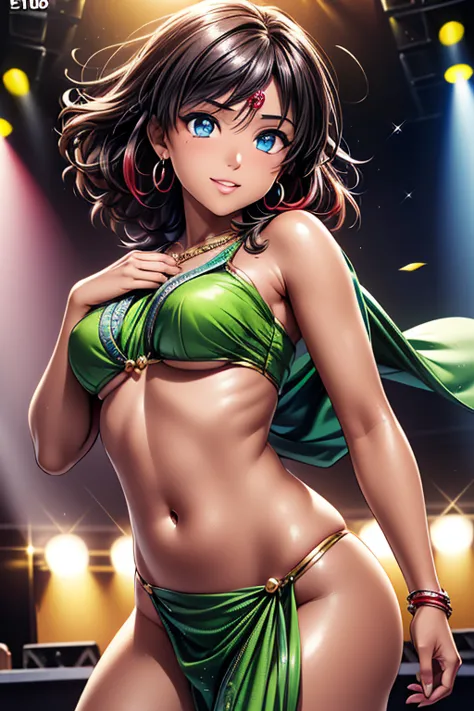 girl posing for photo, animeのcute少女, ((one girl)), ((baby face:1.3)) + ((cute:1.3)), 
break 

((shiny green silk saree:1.5)),  
...