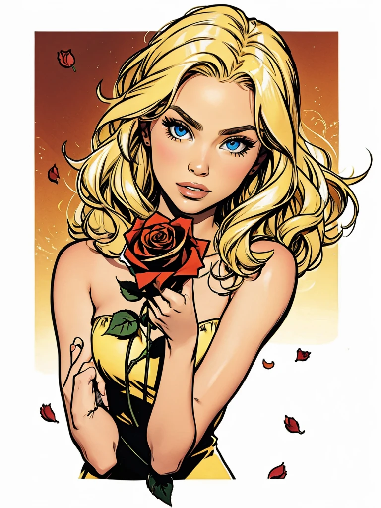 Pretty blonde girl,holding a rose.