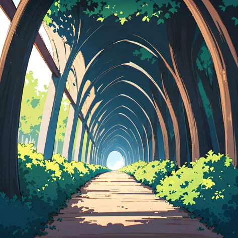 summer forest、tunnel、simple design、