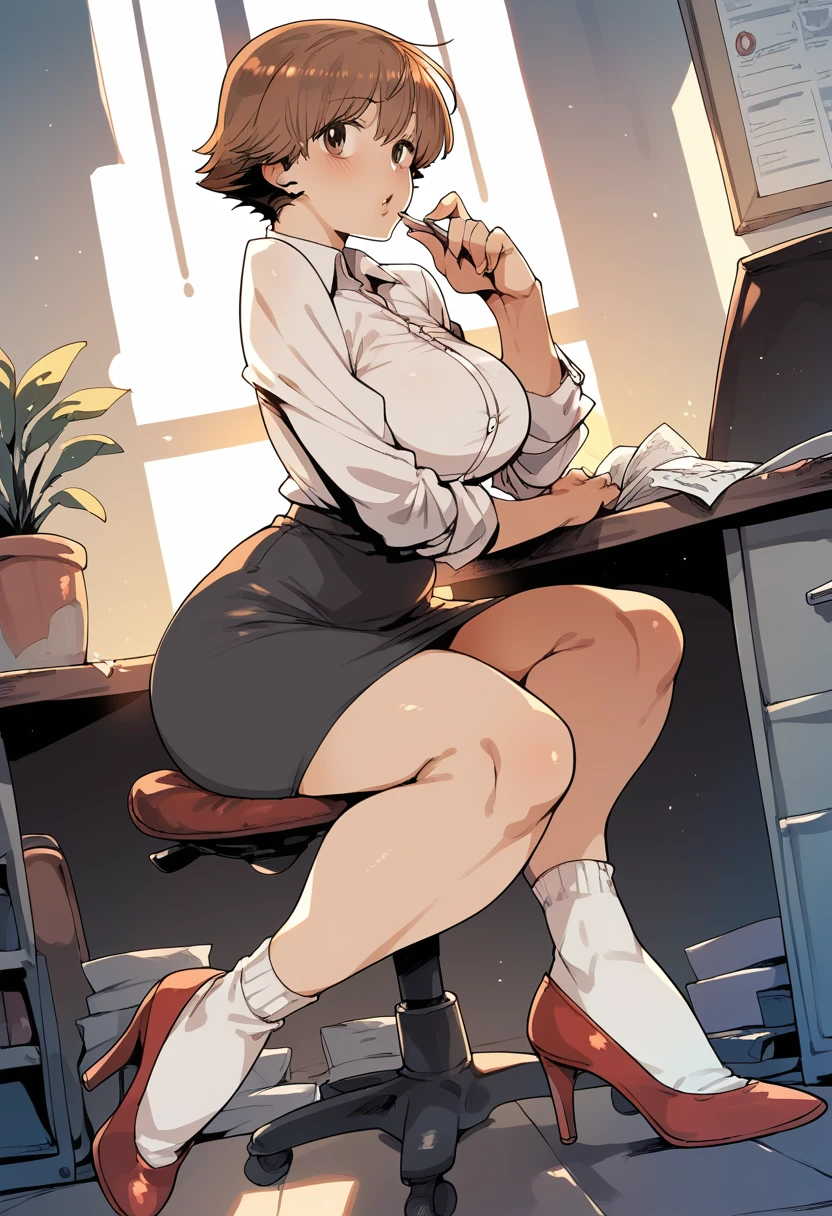 My Honda, big breasts, Office, socks, heels, short hair