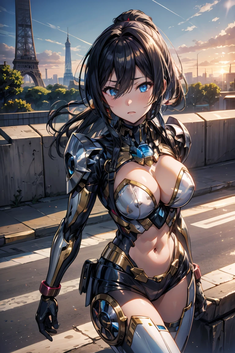 Cyborg Girl、mecha musume、Beam from the eye towards the Arc de Triomphe from the sky、