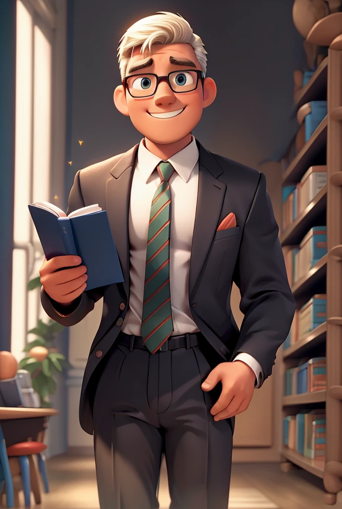 create a young man based in Disney pixar, Being a pastor in a suit and tie and with the Bible in his hand. Without pants, only his cock hanging free between his thighs