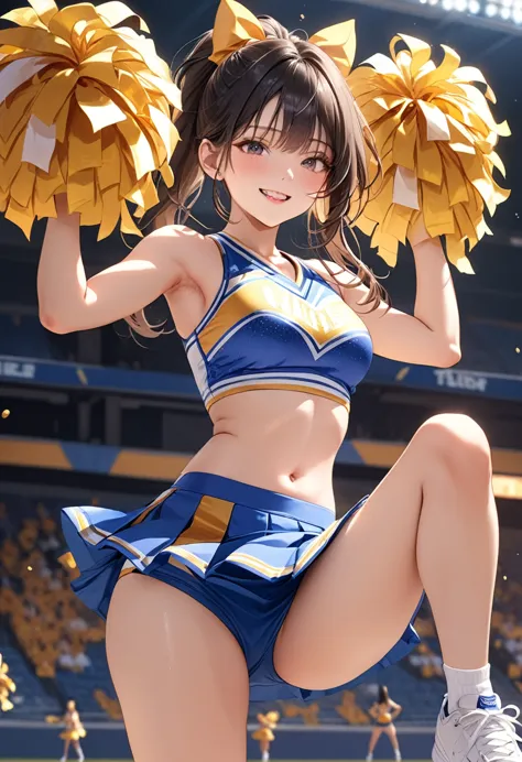 (masterpiece, best quality:1.2), 1girl, full body,cheerleaders,(pom-pom in both hands:1.3),standing one leg,(raise one leg:1.2),...