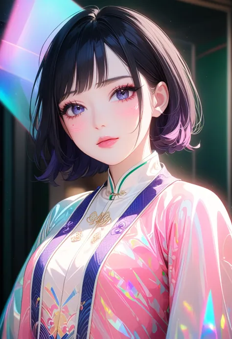 (masterpiece, highest quality:1.3), one girl, detailed face, iris, black hair, smiley, pink cheeks, beautiful lip detail, long e...