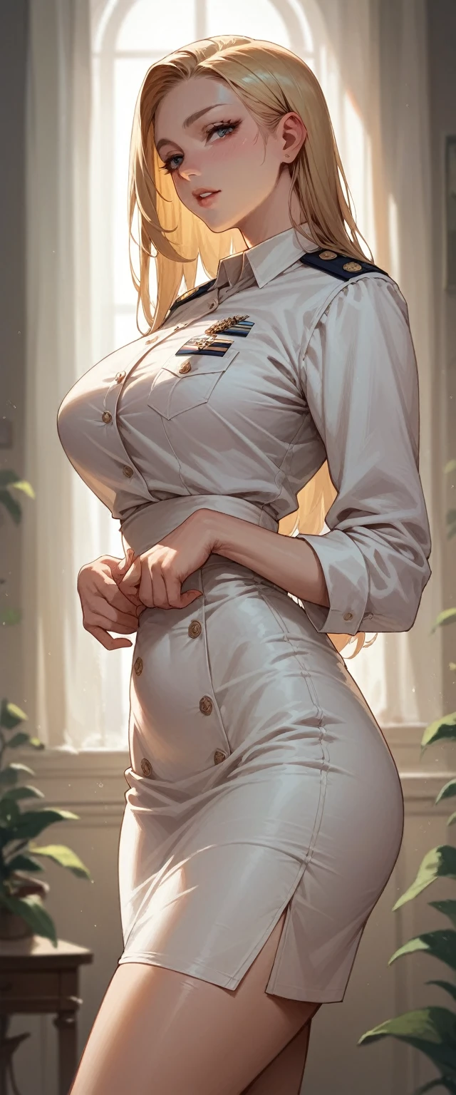 A sexy blonde girl with a voluptuous body wearing a new short naval dress uniform, It&#39;s too sexy and sensual, It has white lingerie with gold, It is for the exclusive use of your wife, a dress with a half-nipple neckline, low-cut back and only covers half of the ass and fishnet stockings that say armi and sexy high-heeled sandals 35 cm high with bows and shiny gold reflective sexy sensual uniform in the neckline has naval flag pants, sexy girl full body white sexy high heel sandals with high white stockings slutty tight dress with neckline that shows the nipple with some snow white stiletto heels and sexy with golden Versace fishnet stockings with shiny reflective golden details like mirrors too daring and sensual 2 almirante Mexicana demasiado sexy, lesbians have lesbian sex in the cabin where they fuck each other with a harness and dildo xxx with leather boots up to the knees and with sexy high heels and her uniform is a gray bra with navy logos and the Mexican flag, and badges and underneath a light thong and a microskirt and boards the ship, His tender but confident and imposing voice shouts, presenting himself on deck with his soldiers for the repair of the warship and takes control, pink nipple almost out, vagina dripping vaginal fluids and a pure gold harness put on to intimidate NSFW XXX sexy high heel sandals boots style, Gold details shiny reflective white dress uniform, Versace Mexico reflective shiny gold dildo harness, Mexican flag pink nipple dildo harness gold details shiny reflective falda levantada tanguita ligero CUERPO COMPLETO SEXY  faldaa levantada tanguita rosa lesbianas femeninas pechos grandes pezones firmes 