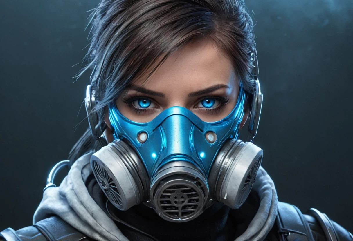 Mask Respirator WOMAN FACE powerful armor, sharp look,
Frost, calls, perfect details, (Best Quality, 4k,
High resolution, masterpiece:1.2), ultra detailed,
realist:
1.37, HdR, studio lighting, vivid colors, (cyberpunk,
Futuristic) style, lcy blue color scheme, dynamic lighting. MOD ULTRA FACE laser eyes 8k Mask Respirator