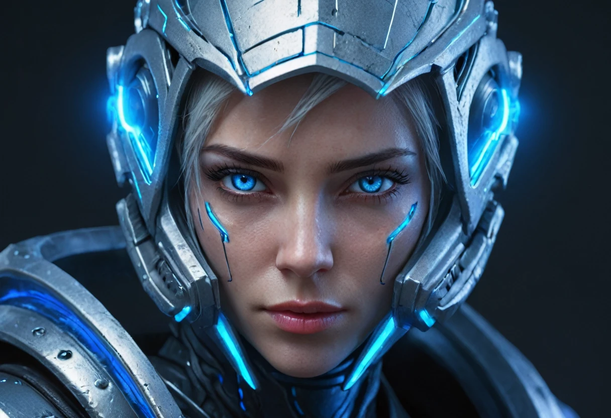 WOMAN FACE powerful armor, sharp look,
Frost, calls, perfect details, (Best Quality, 4k,
High resolution, masterpiece:1.2), ultra detailed,
realist:
1.37, HdR, studio lighting, vivid colors, (cyberpunk,
Futuristic) style, lcy blue color scheme, dynamic lighting. MOD ULTRA FACE laser eyes 8k 