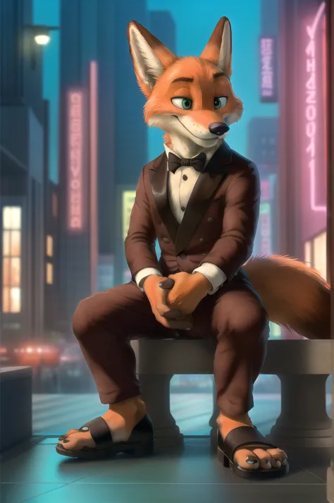 (vigorous, by honovy, от zenthetiger, from saus), nick wilde, male, fox, one, tie, safe, dressed, green eyes, office suit, red b...