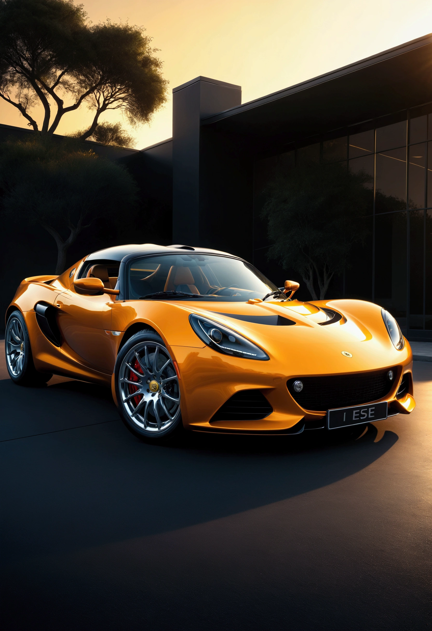 Create a high-fidelity digital wallpaper that elevates the Lotus Elise to its absolute pinnacle of beauty and majesty. The car stands as the undeniable centerpiece, its sleek, aerodynamic lines flowing with effortless grace and precision. The curved body of the Elise gleams under a soft, golden light, with every contour and surface perfectly accentuating its sculpted, low-slung form. The polished metallic paint reflects its surroundings with stunning clarity, while the sharp, angular headlights cut through the scene like eyes full of purpose and power.

The Lotus Elise’s silhouette exudes pure elegance and speed, with its wide stance and perfectly balanced proportions radiating both performance and sophistication. The deep, aggressive front grille commands attention, while the sharp side vents and flared wheel arches add a sense of dynamic tension, as if the car is poised to burst into action at any moment. Every angle of the Elise highlights its masterful design, from the graceful curve of the roofline to the finely detailed rear diffuser, evoking a sense of movement even while standing still.

The reflective surface of the wheels, paired with the gleaming chrome accents, further enhances the car’s commanding presence. Subtle specular highlights dance across its sleek body, capturing the essence of luxury and high performance in a single breathtaking image. This composition portrays the Lotus Elise as a work of art—an iconic fusion of engineering precision and aesthetic perfection, embodying the ultimate expression of beauty, power, and grace in automotive design