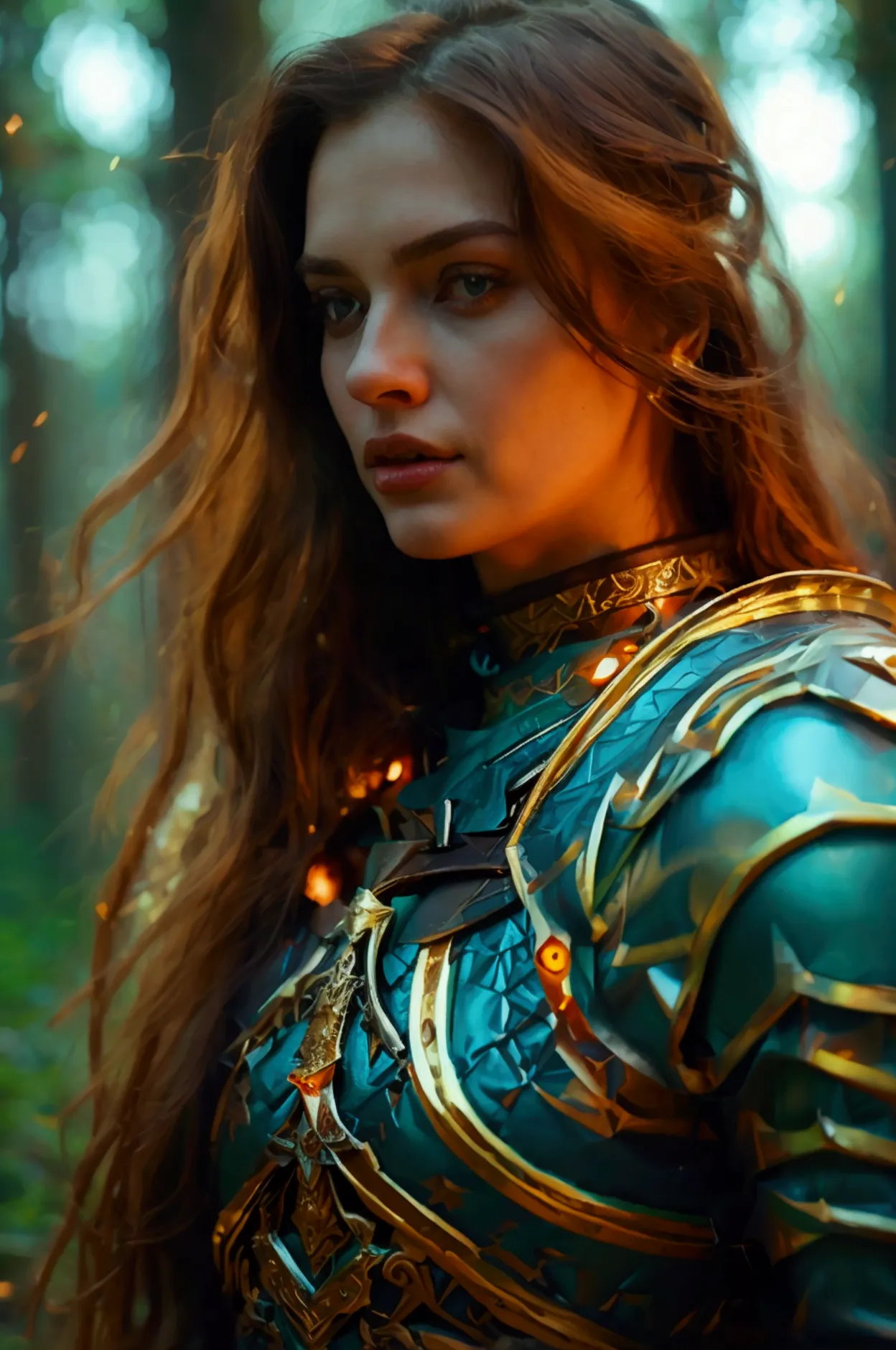 best quality, masterpiece, ultra high resolution, strong woman, long and curly hair, leather armor, medieval clothing, goalkeepe...